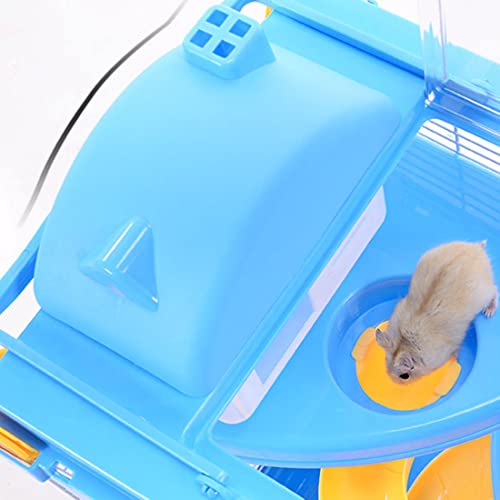 Nevup Jaula para Mascotas Hamster Cottage con tragaluz Transparente Casa de Doble Capa para hámster Golden Hamster Pet Blue