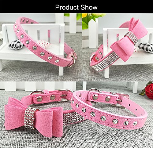 Newtensina 2 Piezas Collar de Perro Elegante Conjunto Collar de Perro de Gamuza Lindo con Pajarita Collar de Perrito para Perros pequeños Gatos