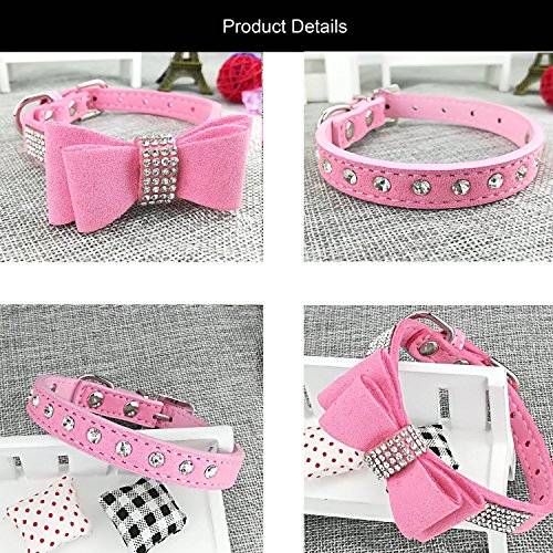 Newtensina 3 Piezas Collar de Perro Elegante y Juego de Collar Collar de Perro Lindo de Bling con Cuello de Pajarita Collar de Perro y Corbata de Lazo para Perros pequeños Gatos