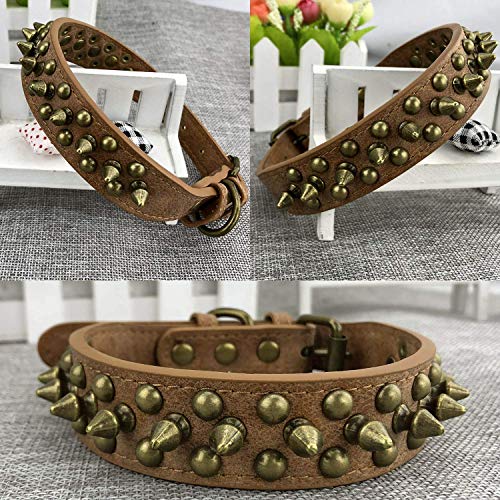 Newtensina Retro Bronce Tachonado Perro Collar Perrito Collar con Remaches para Pequeño Perros Medio Perros - marrón - S