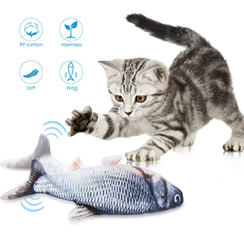 Nicoone Juguete de peluche para gatos Juguetes de peluche para gatos Juguetes de peluche para gatos Juguete de peluche eléctrico Wagging Fish Funny Interactive Pet Toy para gatos Gatito