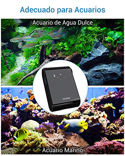 NICREW Bomba Portátil de Aire con Pantalla Táctil para Acuario hasta 300 L, Oxigenador Ultra-Silencioso, 2 x 2,5 L/Min, 2,5 W, Dos Difusores