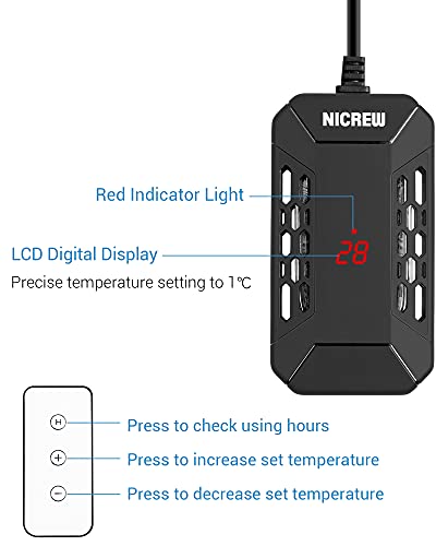 NICREW Calentador Digital 50W con Mando para Acuario, Calentador Sumergible para Acuario Pequeño y Tortugas, Calentador con LED para Pecera