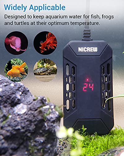 NICREW Calentador Digital 50W con Mando para Acuario, Calentador Sumergible para Acuario Pequeño y Tortugas, Calentador con LED para Pecera