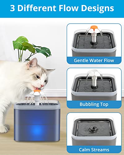 NICREW Fuente para Gatos 2L Silenciosa, Bebedero Gatos con 3 Tipos de Flujo, Fuente Gatos con Triples Filtraciones, Fuente de Agua para Gatos