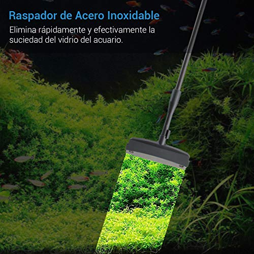 NICREW Limpieza Acuario, 6 en 1 Kit de Limpiador Acuario con Red, Esponja de Limpieza en Ángulo Recto, Cepillo de Tubo, Rastrillo de Grava, Rascador para Vidrio, Esponja Plana Grande