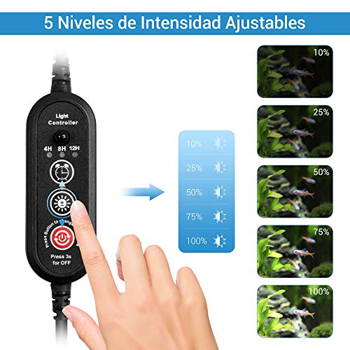 NICREW Luz Sumergible con Remoto Control y LED de Espectro Completo para Acuario, Luz Plantado Subacuática para Tanque con Pez, Lámpara Impermeable para Acuario, 6,5W