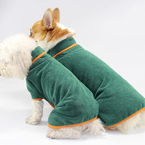 Niktule Toalla para perros, M/L, Dry Fast Pets albornoz con cierre de velcro ajustable de secado rápido, pijama de rizo para perros y gatos (verde)