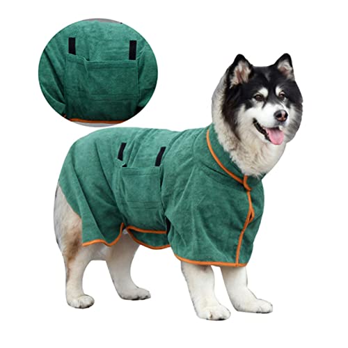 Niktule Toalla para perros, M/L, Dry Fast Pets albornoz con cierre de velcro ajustable de secado rápido, pijama de rizo para perros y gatos (verde)