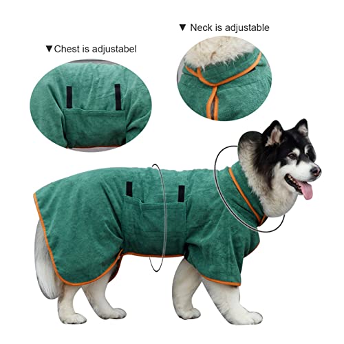 Niktule Toalla para perros, M/L, Dry Fast Pets albornoz con cierre de velcro ajustable de secado rápido, pijama de rizo para perros y gatos (verde)