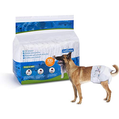 Nobleza 12x Pañales para Perros Desechables Hembra Cachorro Entrenamiento Pañales Súper Absorbente Envolturas para Mascotas Paquete de 12 Cintura 38-58CM ，XXL