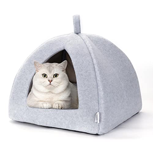 Nobleza Cama para Gato Perro, Cama Gato Cueva Mediano Lavable con Cojín Extraíble, Casas para Gato Perros 38x38x33cm, Gris