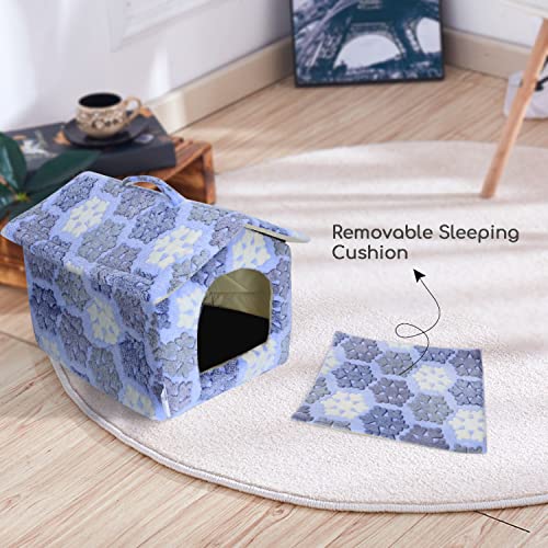 Nobleza Caseta de Gato y Perro de Interior,S:42 * 39 * 33CM,Plegable Casa de Perro y Gato en Invierno para Gatos y Perros Pequeños,Cama para Gatos y Perros Cerrada (Azul)