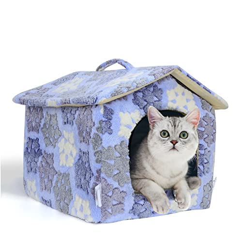 Nobleza Caseta de Gato y Perro de Interior,S:42 * 39 * 33CM,Plegable Casa de Perro y Gato en Invierno para Gatos y Perros Pequeños,Cama para Gatos y Perros Cerrada (Azul)