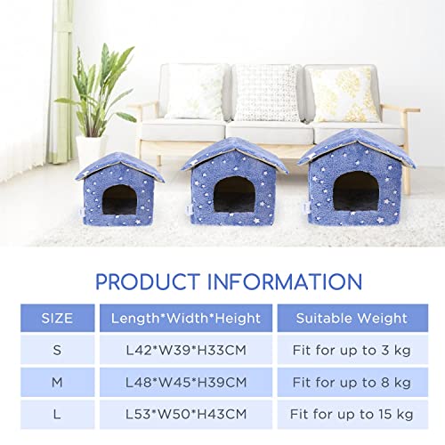 Nobleza - Caseta Perro Interior, Casa para Gatos Perros Reflectante Nocturna con Tapete Plegable para Mascotas, Cama para Gatos y Perros Pequeños, L42*W39*H33CM (S), Azul