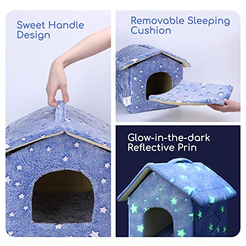 Nobleza - Caseta Perro Interior, Casa para Gatos Perros Reflectante Nocturna con Tapete Plegable para Mascotas, Cama para Gatos y Perros Pequeños, L42*W39*H33CM (S), Azul