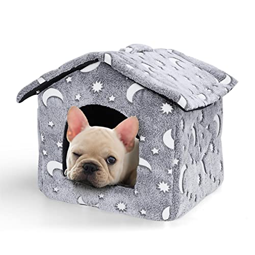 Nobleza Caseta Perro Interior, Plegable Casa y Sofá para Mascotas, Suave Casa para Gatos Conejos para Invierno, con Cojín Extraíble, Camas Cálidas para Cachorro, Gris L48*W45*H39CM (M)