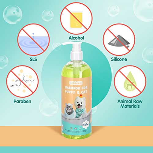 Nobleza Champú de Agua Muy Suave Para Perros y Gatos Especial para Cachorros y Gatito,Champú Perros Piel Sensible Con Fragancia de Coco Natural,Sin picaduras y sin alcohol,silicona,sls,paraben (500ml)