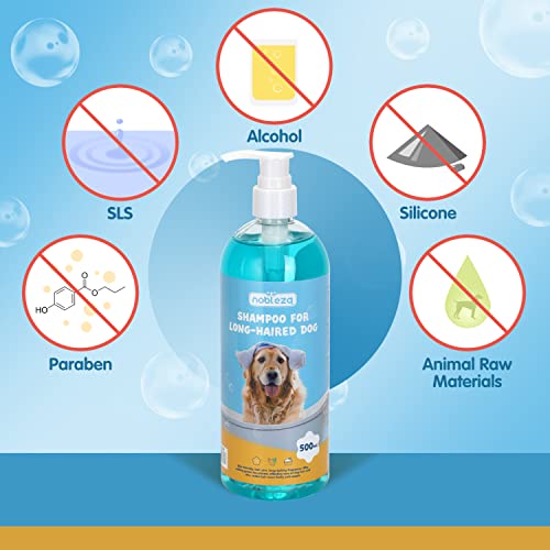 Nobleza-Champú para Perros Pelo Largo con Camelia Hidratante,Champú para Perros De Agua Desenredante con Fragancia De Lavanda y Cítricos,Ideal para Yorkshires, Afgano, Maltés（500ml