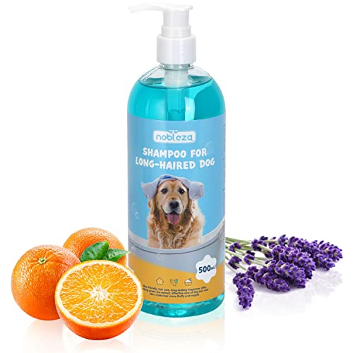 Nobleza-Champú para Perros Pelo Largo con Camelia Hidratante,Champú para Perros De Agua Desenredante con Fragancia De Lavanda y Cítricos,Ideal para Yorkshires, Afgano, Maltés（500ml