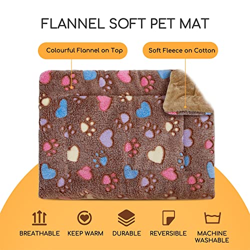 Nobleza Colchón de Franela para Mascotas, Colchoneta para Perros Gatos, Lavable Cama Súper Suave Esterilla con Lindo Estampado, Reversible Plegable Manta, Felpa Marrón L 110x75cm