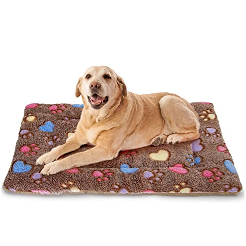 Nobleza Colchón de Franela para Mascotas, Colchoneta para Perros Gatos, Lavable Cama Súper Suave Esterilla con Lindo Estampado, Reversible Plegable Manta, Felpa Marrón L 110x75cm