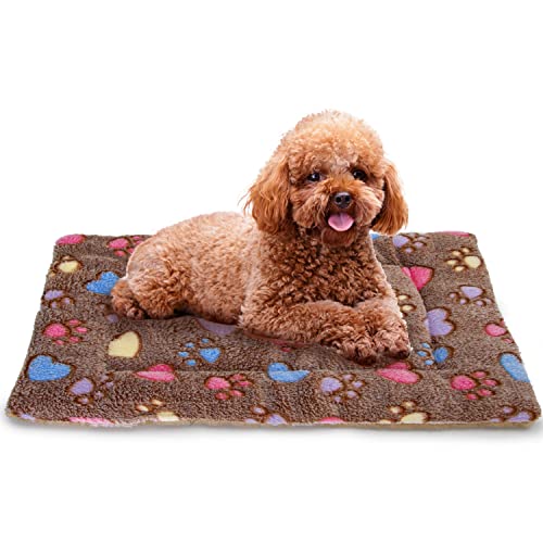 Nobleza Colchón de Franela para Mascotas, Colchoneta para Perros Gatos, Lavable Cama Súper Suave Esterilla con Lindo Estampado, Reversible Plegable Manta, Felpa Marrón S 70x50cm