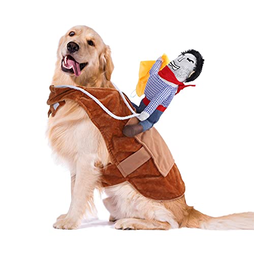 Nobleza Disfraces para Perro y Gato,Disfraz de Mascota para Fiesta de Navidad Cosplay Cumpleaños, Disfraz de Jinete de Vaquero Divertido para Llevar al Perro(L)