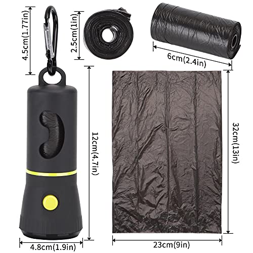 Nobleza Dispensador de Bolsas de Caca para Perro con Linterna LED y Mosquetón, Porta Bolsas para Perros Contiene 45 Bolsas Caca Perro Biodegradables(1pcs,Negro)