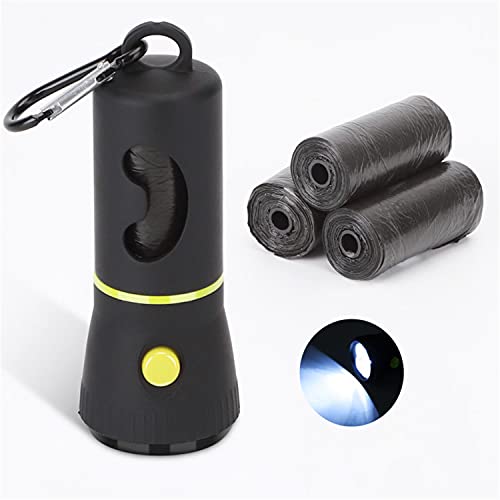 Nobleza Dispensador de Bolsas de Caca para Perro con Linterna LED y Mosquetón, Porta Bolsas para Perros Contiene 45 Bolsas Caca Perro Biodegradables(1pcs,Negro)