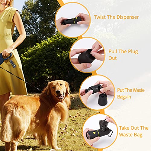 Nobleza Dispensador de Bolsas de Caca para Perro con Linterna LED y Mosquetón, Porta Bolsas para Perros Contiene 45 Bolsas Caca Perro Biodegradables(1pcs,Negro)