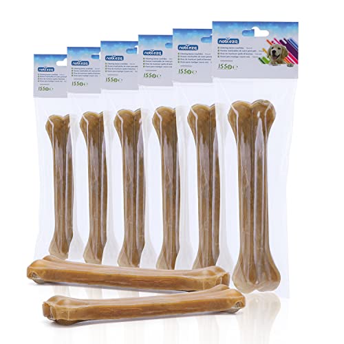 Nobleza - Hueso Prensado para Perros Fortalecedor de Dientes Stick Dental Dog Snack, Hueso de Nudillos de Cuero Crudo, Hueso para morder, 20cm,6pcs