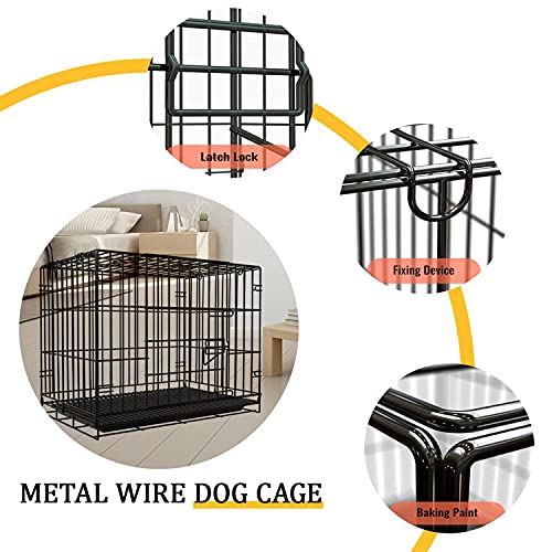 Nobleza - Jaula Metálica para Perros, Transportín Plegable Mascotas, Jaula para Mascotas con 2 Puertas, Bandeja Base de Plástico Resistente a la Masticación y Asa de Transport - 76x45x51,5cm Negro