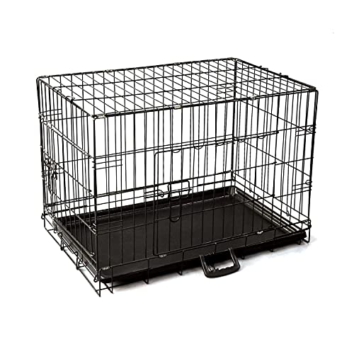 Nobleza - Jaula Metálica para Perros, Transportín Plegable Mascotas, Jaula para Mascotas con 2 Puertas, Bandeja Base de Plástico Resistente a la Masticación y Asa de Transport - 76x45x51,5cm Negro