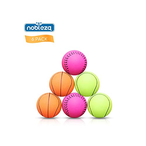 Nobleza - Juguetes para Perros - Pelotas Caucho Baloncesto, Tenis, Béisbol para Perros pequeños y Cachorros - 6 Piezas Bola de Juguete Que rebota no Tóxica - Adecuada para Perros pequeños y medianos