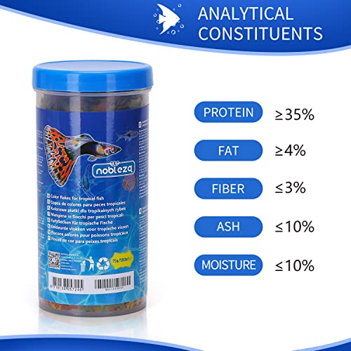 Nobleza - Las hojuelas de Pescado Tropical Son ricas en nutrientes y Tienen fórmulas efectivas Que promueven el Crecimiento, la Salud, la longevidad y Aumentan el Tono de la Piel 500ml