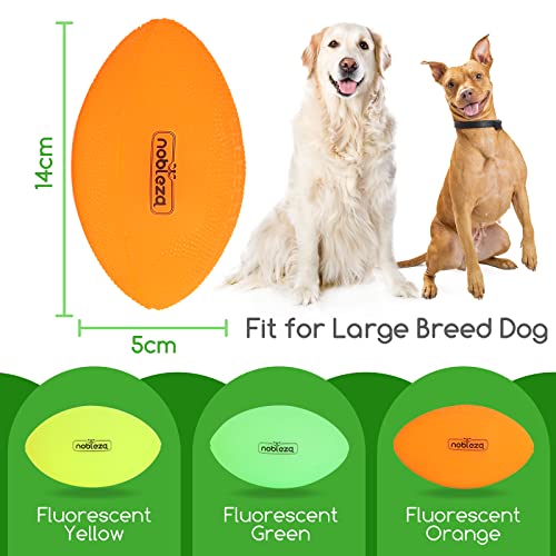 Nobleza Pelota Juguete Perro,Squeaky Rugby para Perros, Pelota de Caucho Natural para Perros，Juguetes con Sonido para Razas Medianas y Grandes,Brillo en la Oscuridad（L14CM*7.5CM,3pcs