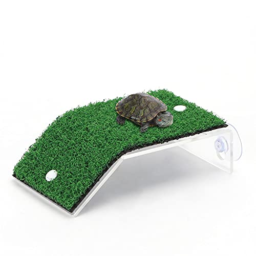 Nobleza - Plataforma Tortugas, Verde Realista Césped Tortugas Basking Plataforma con Ventosas, para Tortuga o Reptil, L8*W14CM