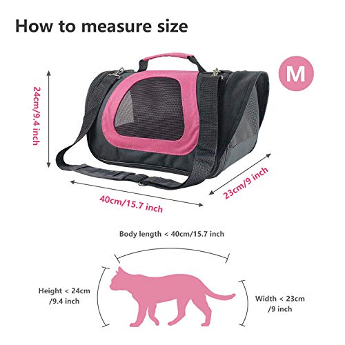 Nobleza -Transportin Gato Perro, Bolsa de Transporte Transpirable para Mascotas, 40 * 23 * 24cm transportador de Mascotas para Perros/Gatos/Avión Mediano (Rosa)