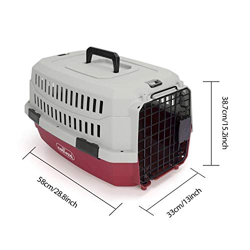 Nobleza - Transportin Gato Perro Mediano, Transportin para Gatos Perro Portátil y Transpirable, Mascotas Perros Gatos Accesorios, Transportín de Plástico, 58x38.7x33 CM, Rojo & Gris