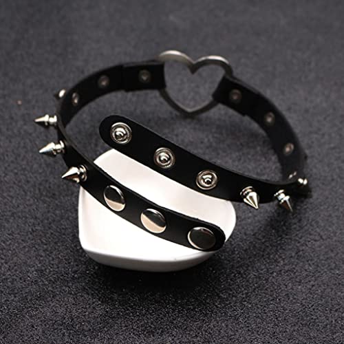 NOPEILVI Gargantilla De Cuero De La PU Mujer Gargantilla Vintage Punk Goth Tachonado Remache Clavícula Collar De Cadena De Clavícula PU Cuello De Cuero Gargantilla Chica Collar con En Forma(Negro)