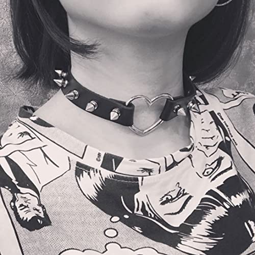 NOPEILVI Gargantilla De Cuero De La PU Mujer Gargantilla Vintage Punk Goth Tachonado Remache Clavícula Collar De Cadena De Clavícula PU Cuello De Cuero Gargantilla Chica Collar con En Forma(Negro)