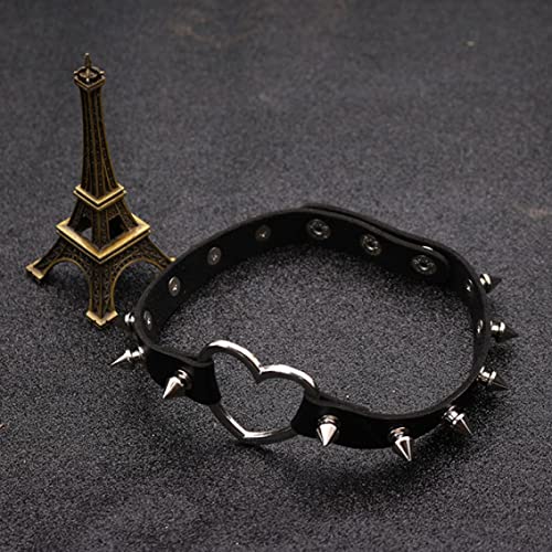 NOPEILVI Gargantilla De Cuero De La PU Mujer Gargantilla Vintage Punk Goth Tachonado Remache Clavícula Collar De Cadena De Clavícula PU Cuello De Cuero Gargantilla Chica Collar con En Forma(Negro)