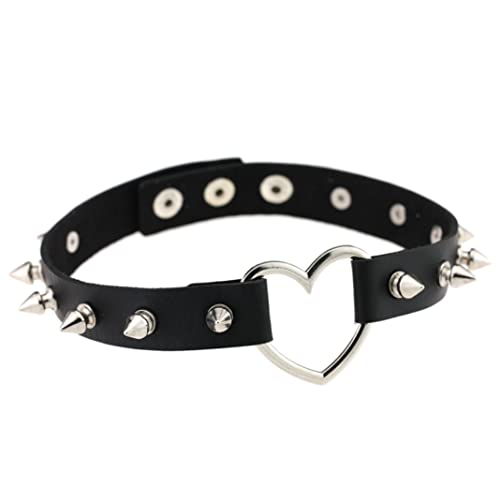 NOPEILVI Gargantilla De Cuero De La PU Mujer Gargantilla Vintage Punk Goth Tachonado Remache Clavícula Collar De Cadena De Clavícula PU Cuello De Cuero Gargantilla Chica Collar con En Forma(Negro)