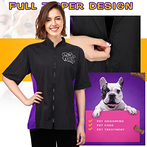 Noverlife Ropa de trabajo de aseo para mascotas con cremallera completa, tamaño M, ropa de trabajo antiestática para esteticistas para mascotas, camisa repelente al cabello, estilo de peluquero