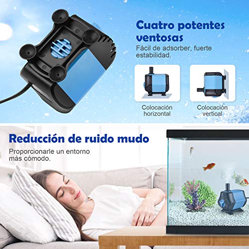 Nuevo, Zacro Bomba Sumergible Bomba de Agua 2000L / H, Bomba de Agua Ultra Silencioso de 40W con 4 Ventosas y 3 Boquillas (13/16/19 mm) para Acuario, Pecera, Jardín, Estanque, Fuentes