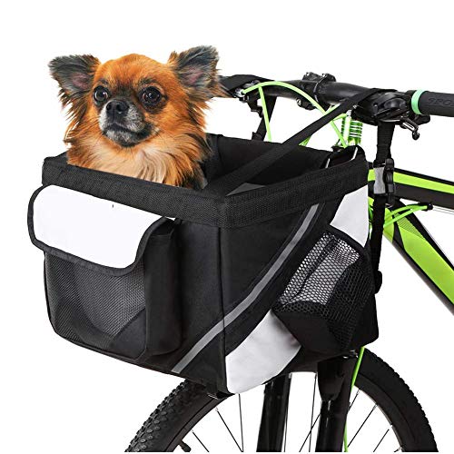 NXL Bolsa De Transporte De Mascotas Cesta para Bicicleta Cesta De Lona Desmontable De Lona Delantera para Soporte De Mascotas con Marco De Aleación De Aluminio para Bicicleta,Negro