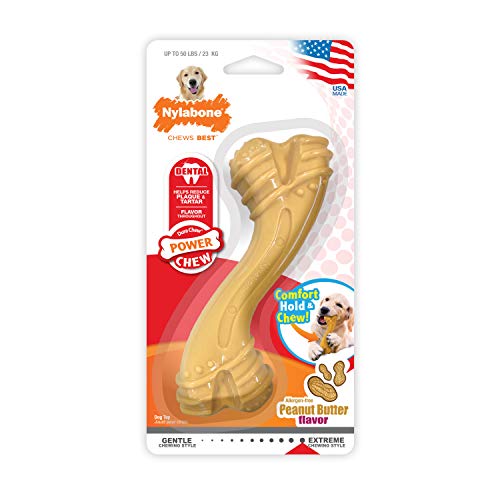 Nylabone Hueso Curvado Masticable, Sabor A Mantequilla De Cacahuete, Juguete para Perros con Mordida Potente, Tamaño Grande (para Perros De hasta 23 Kg). 140 g