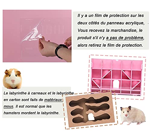 Nynelly Jaula para Hamsters, Ratón Mini Duna Hamster Cage, Jaula Transparente Acrílico, Hamster Cartón Labyrinthe, Accesorios Incluidos, Villa,Seesaw, Baño Externo Hamster,33 x 29 x 29 cm, Rosa