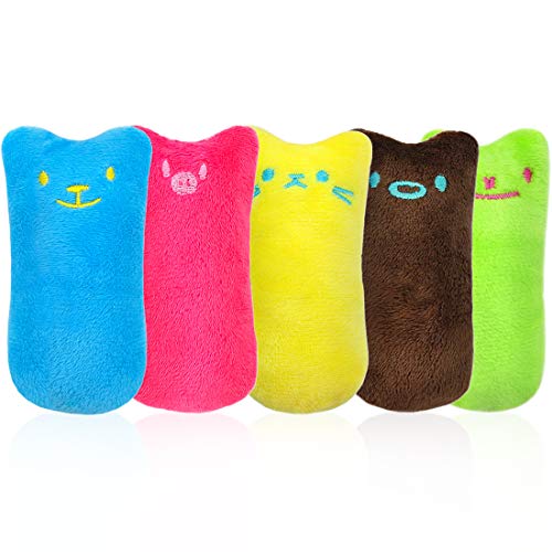 O-Kinee Catnip Mascota de Juguete 10PCS Felpa Catnip Hierba Gatera Juguete del Catnip，Dientes para Masticar limpios Interactiva Mascota Dientes Molienda Chew Toys para Gato/Gatito (5 Colores)